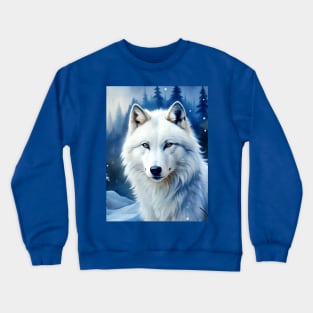 Funny White Wolf Hunting Ground, Winter Mountain Icy Moon, Forest, Galaxy Beautiful gifts Novelty Wild Animal Hunting Fashion Watercolor Crewneck Sweatshirt
